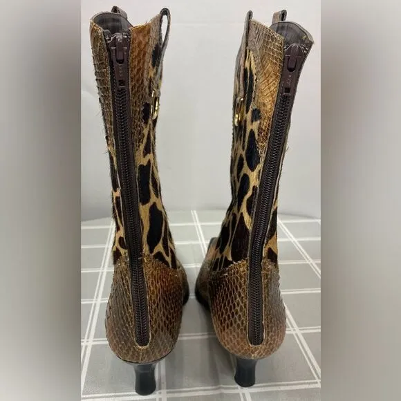 J Renee Womens Size 7.5 Lioness Boots Shoes Snakeskin Fur Giraffe Print Pattern