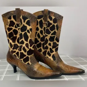 J Renee Womens Size 7.5 Lioness Boots Shoes Snakeskin Fur Giraffe Print Pattern