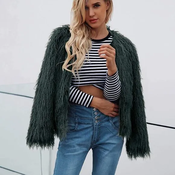 Jacket Fashion Fluffy Coat Long Sleeve Short Outwe