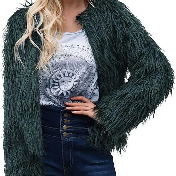 Jacket Fashion Fluffy Coat Long Sleeve Short Outwe