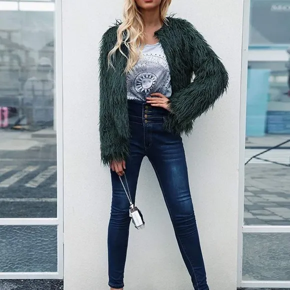 Jacket Fashion Fluffy Coat Long Sleeve Short Outwe