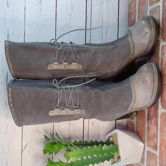 Jambu Riviera Steampunk Victorian Grey Suede Leather Tall Bridgerton Boots 10