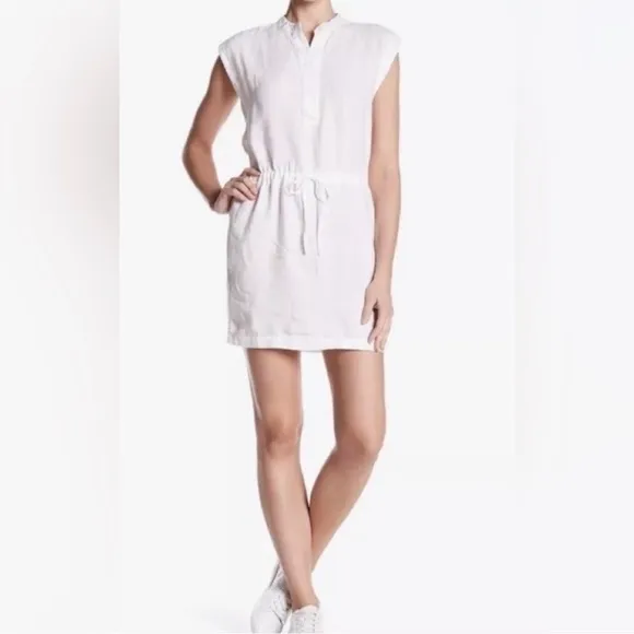 James Perse Sleeveless 100% Linen Dress Sz 4/XL White Drawstring Waist Casual