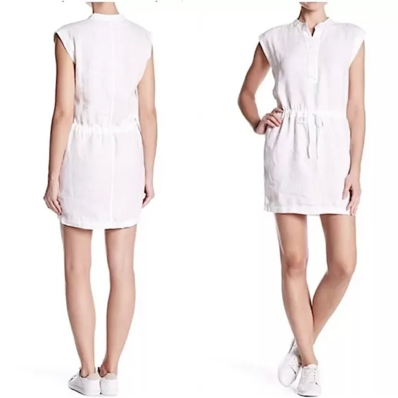 James Perse Sleeveless 100% Linen Dress Sz 4/XL White Drawstring Waist Casual