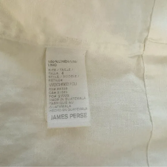 James Perse Sleeveless 100% Linen Dress Sz 4/XL White Drawstring Waist Casual