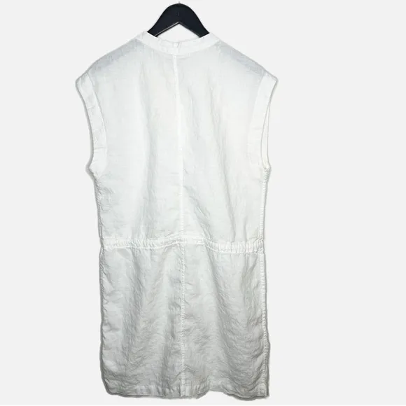 James Perse Sleeveless 100% Linen Dress Sz 4/XL White Drawstring Waist Casual