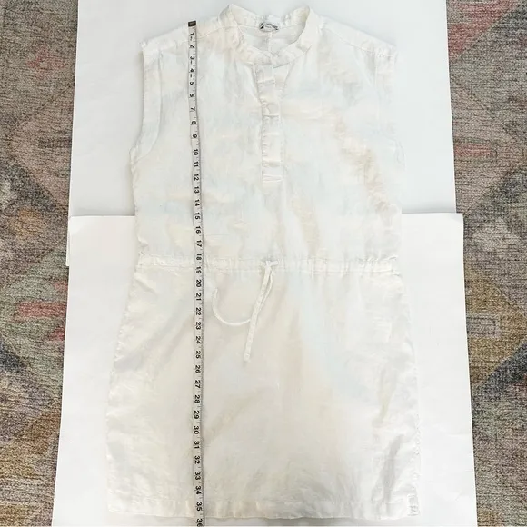 James Perse Sleeveless 100% Linen Dress Sz 4/XL White Drawstring Waist Casual