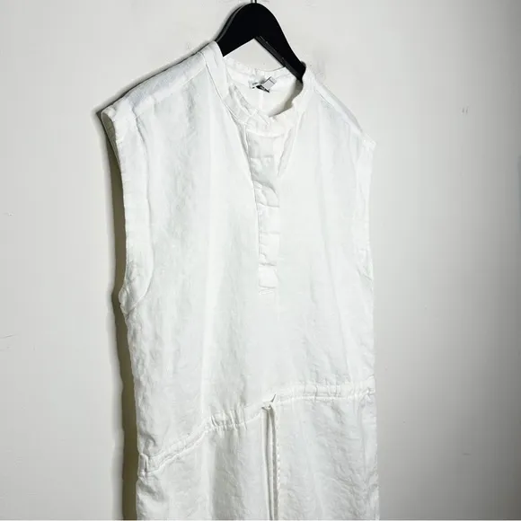 James Perse Sleeveless 100% Linen Dress Sz 4/XL White Drawstring Waist Casual