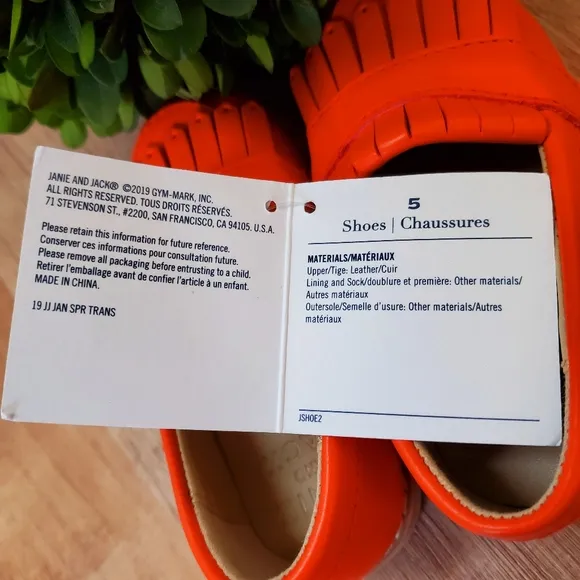 Janie &amp; Jack Orange Loafer Flat Shoes Size 5