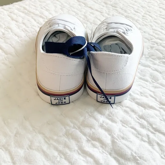 Janie and Jack NWT Toddler Shoes Size 8 White w/ Blue, Red &amp; Yellow Stripe