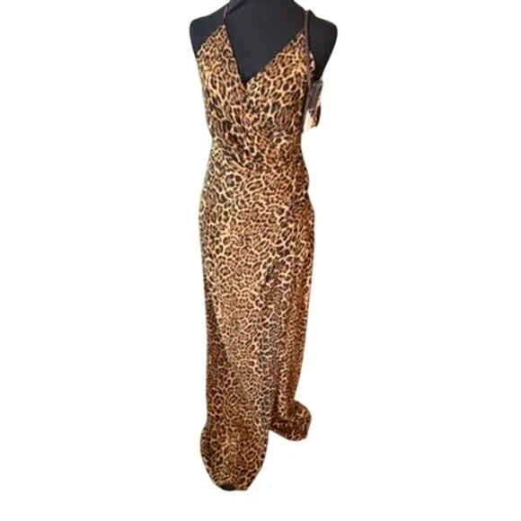 Jay Godfrey Santoro Leopard Animal Print High Slit Gown Dress Maxi Cross back