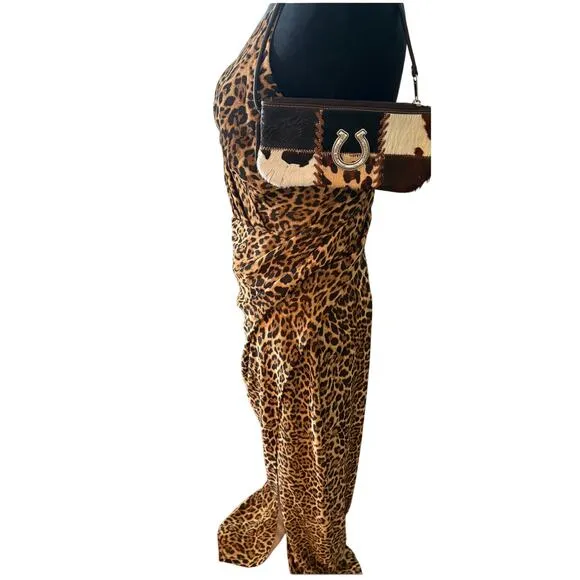 Jay Godfrey Santoro Leopard Animal Print High Slit Gown Dress Maxi Cross back