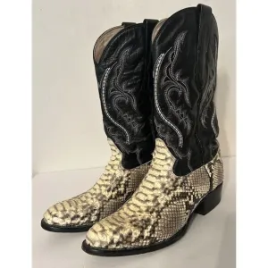 JB Dillon Men’s Leather Python Western Boots JBR1001 Beige And Black Size 9D