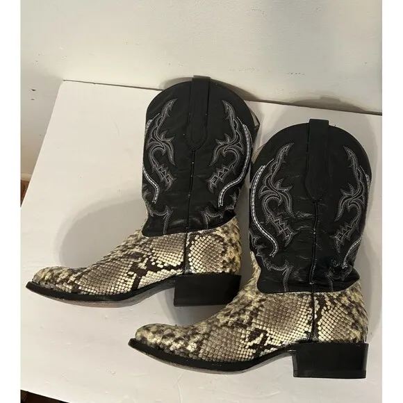 JB Dillon Men’s Leather Python Western Boots JBR1001 Beige And Black Size 9D