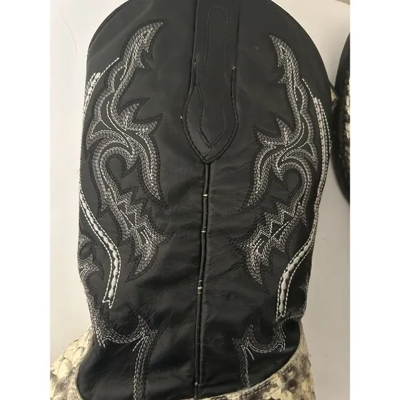 JB Dillon Men’s Leather Python Western Boots JBR1001 Beige And Black Size 9D