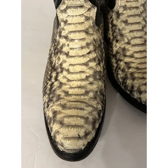 JB Dillon Men’s Leather Python Western Boots JBR1001 Beige And Black Size 9D