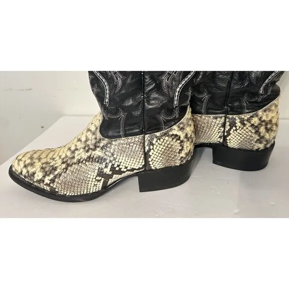 JB Dillon Men’s Leather Python Western Boots JBR1001 Beige And Black Size 9D
