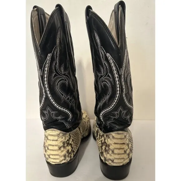 JB Dillon Men’s Leather Python Western Boots JBR1001 Beige And Black Size 9D