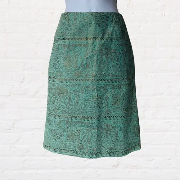 J.Crew Green &amp; Bronze Bohemian Print Skirt
