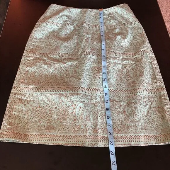 J.Crew Green &amp; Bronze Bohemian Print Skirt