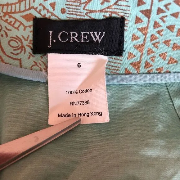 J.Crew Green &amp; Bronze Bohemian Print Skirt