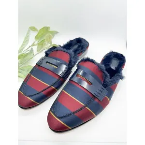 J. Crew Womens 8 Shoes Faux Fur Academy Penny Loafer Mule Stripe Dark Academia