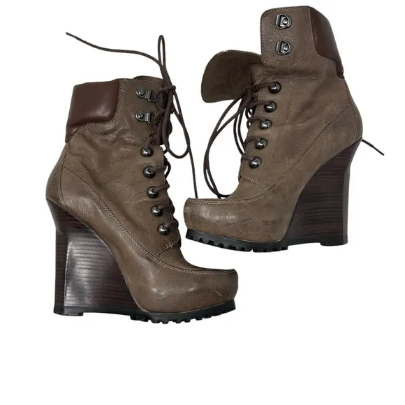 Jean-Michel Cazabat Boots Wedge Hiking Leather 36 Lace Up Women's Boots EUC