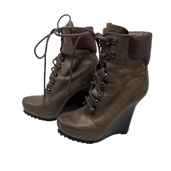 Jean-Michel Cazabat Boots Wedge Hiking Leather 36 Lace Up Women's Boots EUC