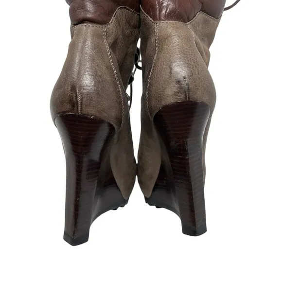Jean-Michel Cazabat Boots Wedge Hiking Leather 36 Lace Up Women's Boots EUC