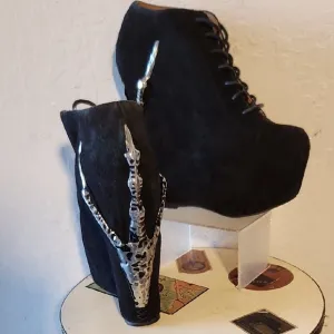 JEFFERY CAMPBELL Black Damsel Claw Platform  Lace Up Shoe Heel 6