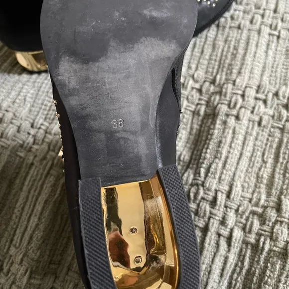 Jeffrey Campbell Black and Gold Ankle Boots with Studded Flair