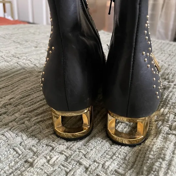 Jeffrey Campbell Black and Gold Ankle Boots with Studded Flair