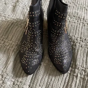 Jeffrey Campbell Black and Gold Ankle Boots with Studded Flair