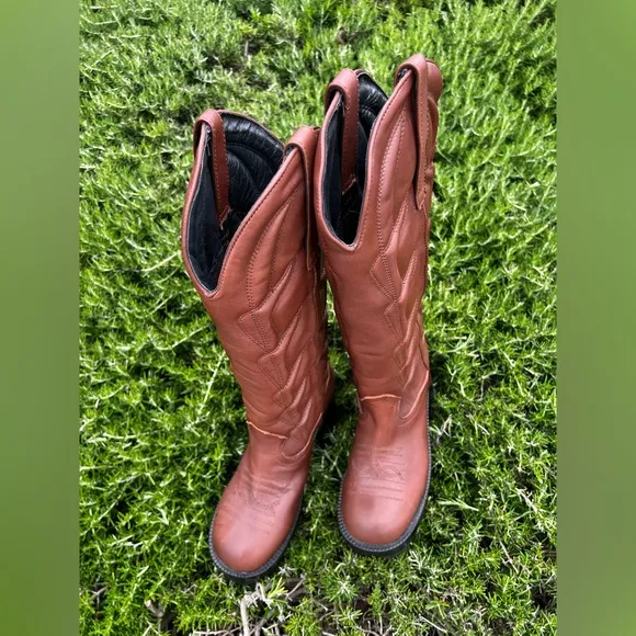 Jeffrey Campbell Brown Heeled Boots with Western Stitching Honky-Tonk