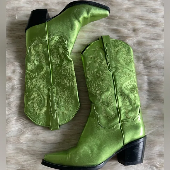 Jeffrey Campbell Dagget Metallic Western Boots in Green
