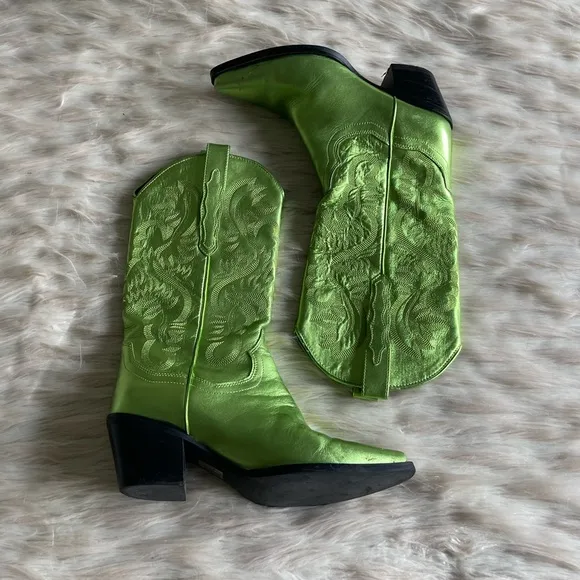 Jeffrey Campbell Dagget Metallic Western Boots in Green