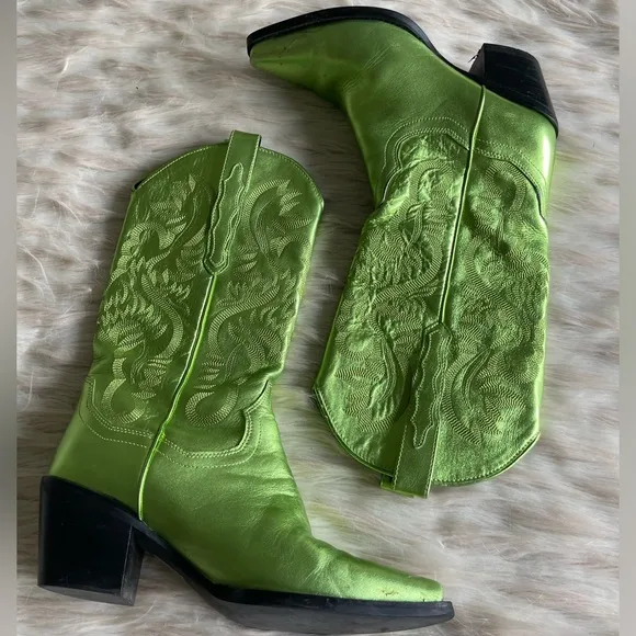 Jeffrey Campbell Dagget Metallic Western Boots in Green