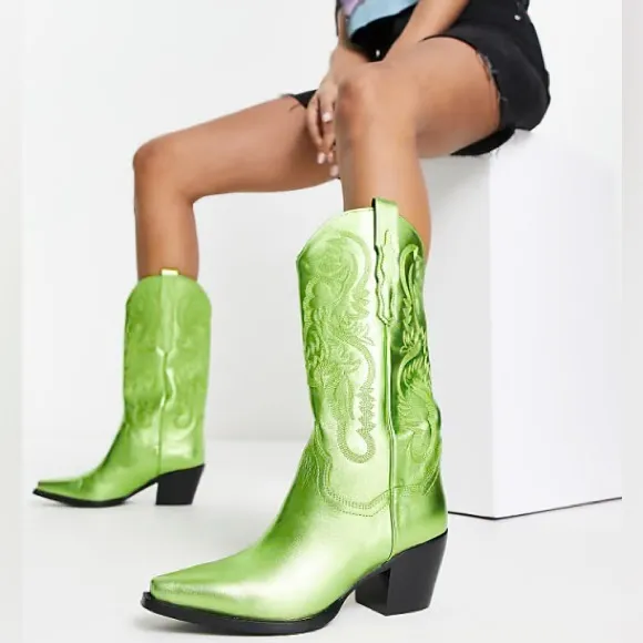 Jeffrey Campbell Dagget Metallic Western Boots in Green