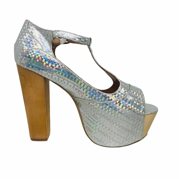 Jeffrey Campbell Platform Foxy Wood Holographic Heels