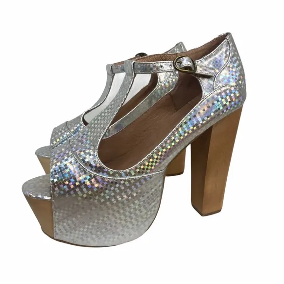 Jeffrey Campbell Platform Foxy Wood Holographic Heels