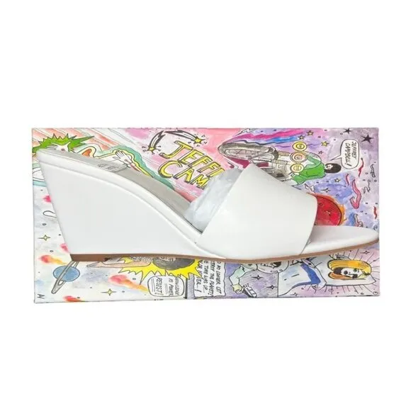 Jeffrey Campbell Womens White Leather Open Toe Slip On Wedge Sandals Sz 9 NIB