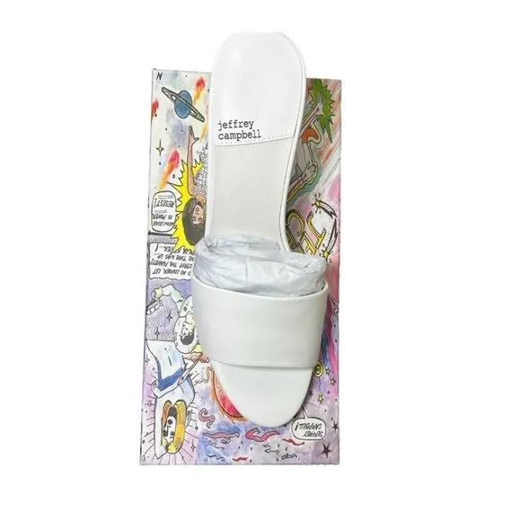 Jeffrey Campbell Womens White Leather Open Toe Slip On Wedge Sandals Sz 9 NIB