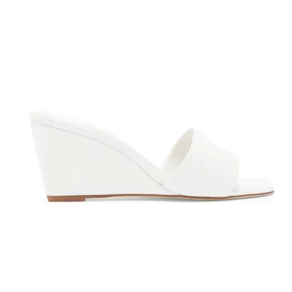 Jeffrey Campbell Womens White Leather Open Toe Slip On Wedge Sandals Sz 9 NIB