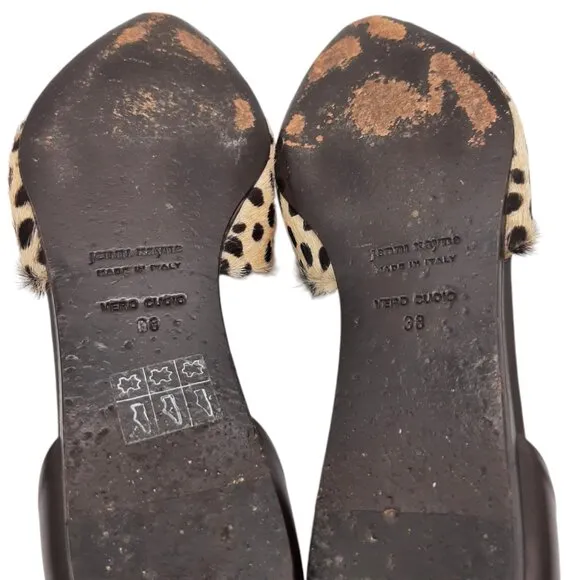 Jenni Kayne Animal Print Fur &amp; Leather Pointed Toe D’Orsay Shoes SZ 38