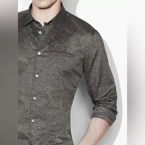 John Varvatos Dobby Speckled Sport Shirt. Bobcat print.Size Small.