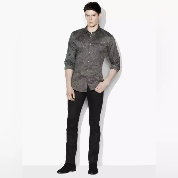 John Varvatos Dobby Speckled Sport Shirt. Bobcat print.Size Small.