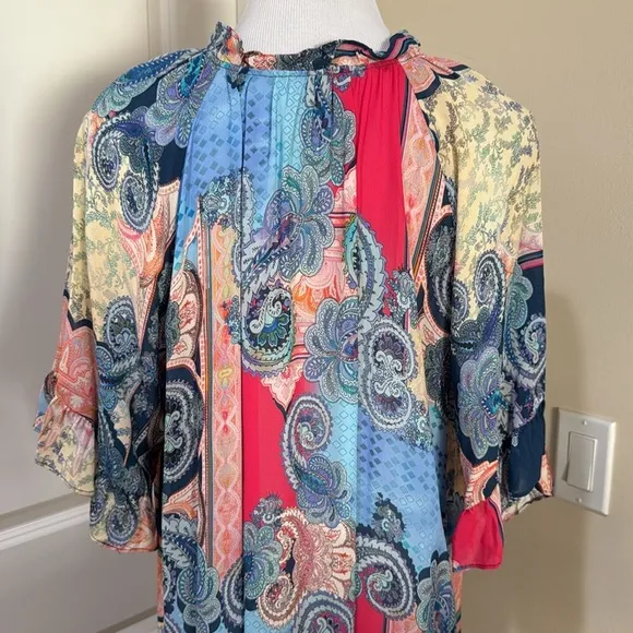 Johnny Was Cordelia Easy Midi Multi Colored Tassle Tie Lightweight Dress Medium