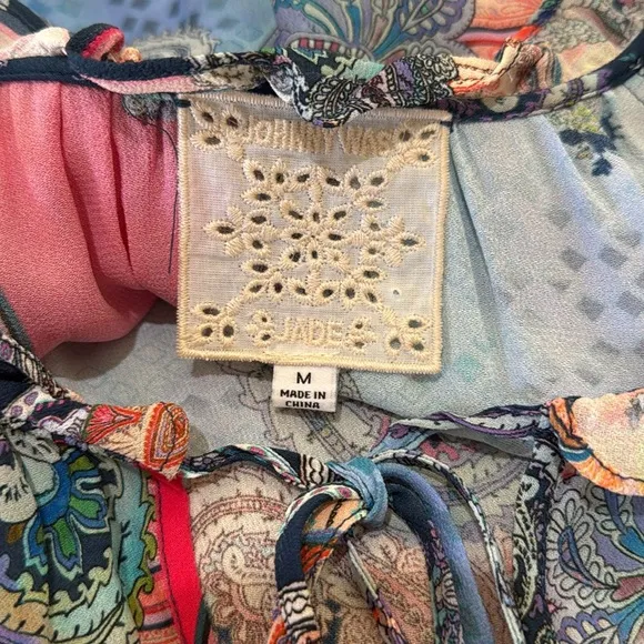 Johnny Was Cordelia Easy Midi Multi Colored Tassle Tie Lightweight Dress Medium