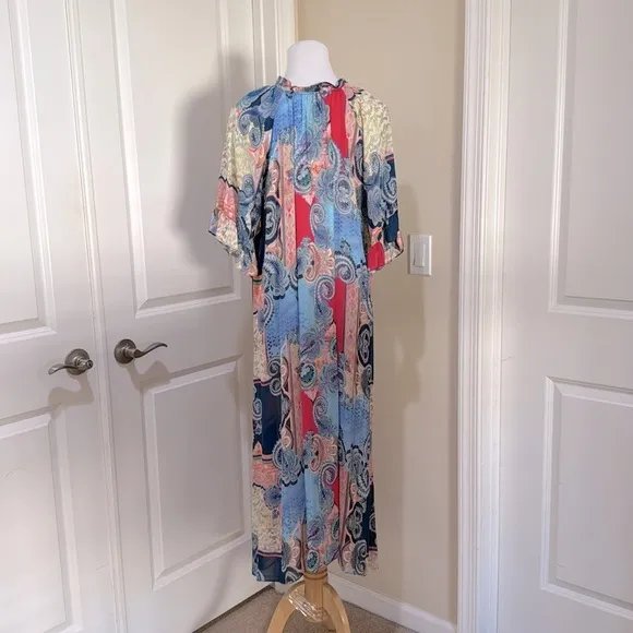 Johnny Was Cordelia Easy Midi Multi Colored Tassle Tie Lightweight Dress Medium