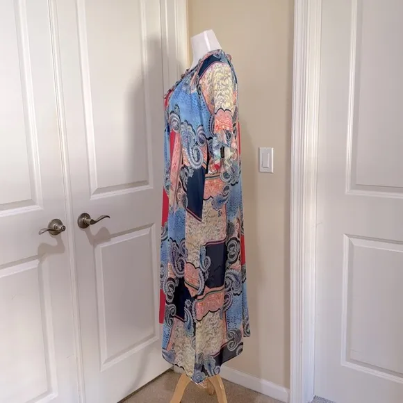 Johnny Was Cordelia Easy Midi Multi Colored Tassle Tie Lightweight Dress Medium